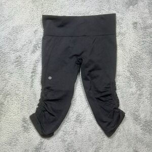 Lululemon In The Flow Crop‎ Ruched Leggings Heathered Black Womens Size 6